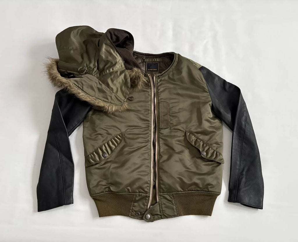 Hysteric Glamour N2B Fur-Collar Hooded Leather-Panel Bomber Jacket