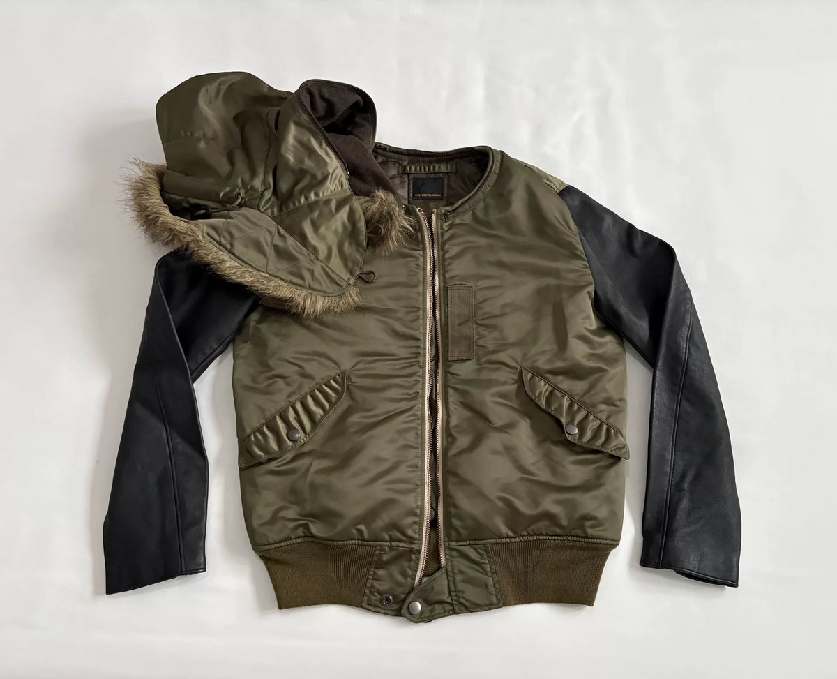 Hysteric Glamour N2B Fur-Collar Hooded Leather-Panel Bomber Jacket
