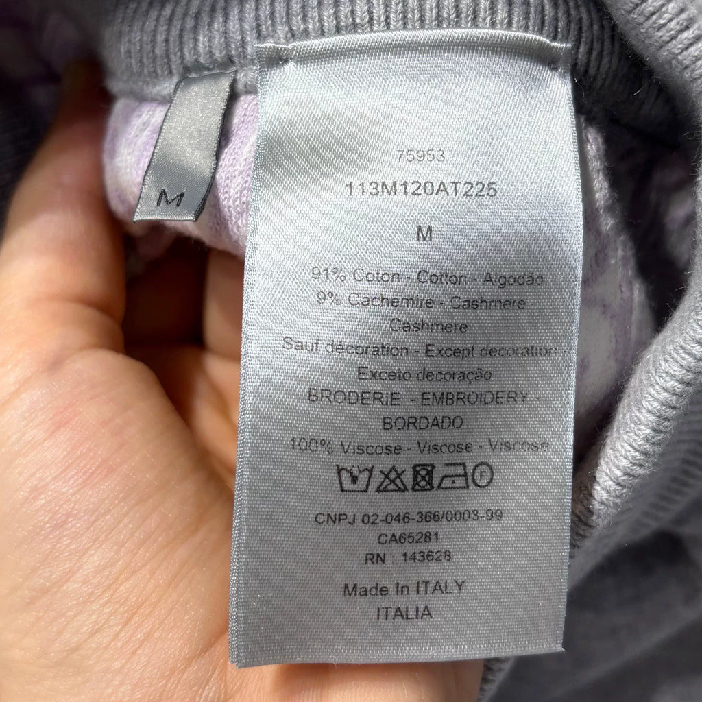 Dior Grey All-Over Print Lining Embroidered Logo Elastic Hem Zip-Up Cotton Cashmere Trousers