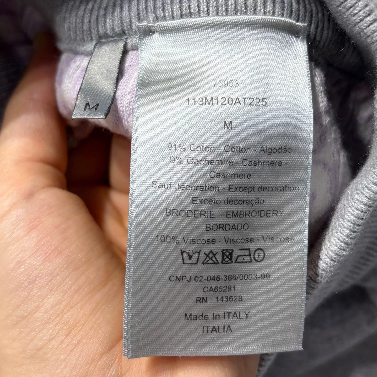 Dior Grey All-Over Print Lining Embroidered Logo Elastic Hem Zip-Up Cotton Cashmere Trousers
