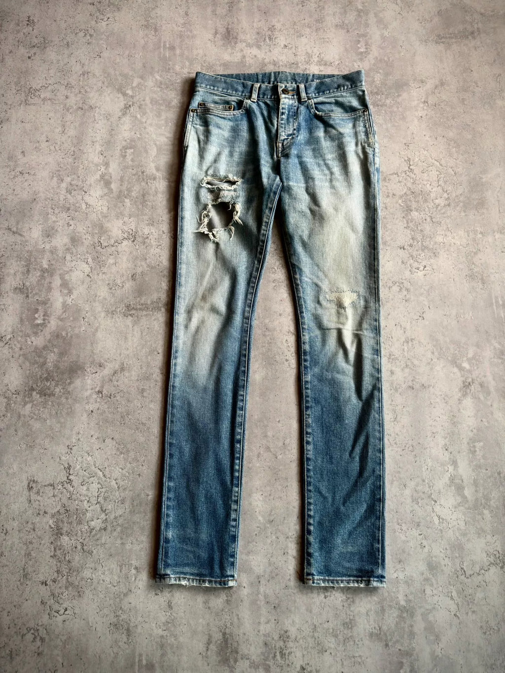 Saint Laurent 20SS D02 Blue Washed Distressed Jeans