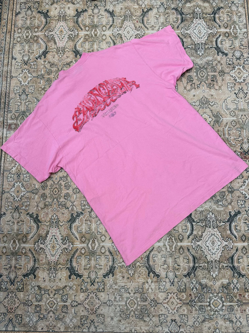 Balenciaga Paris Pink Disaster Flame Print Short-Sleeve T-Shirt