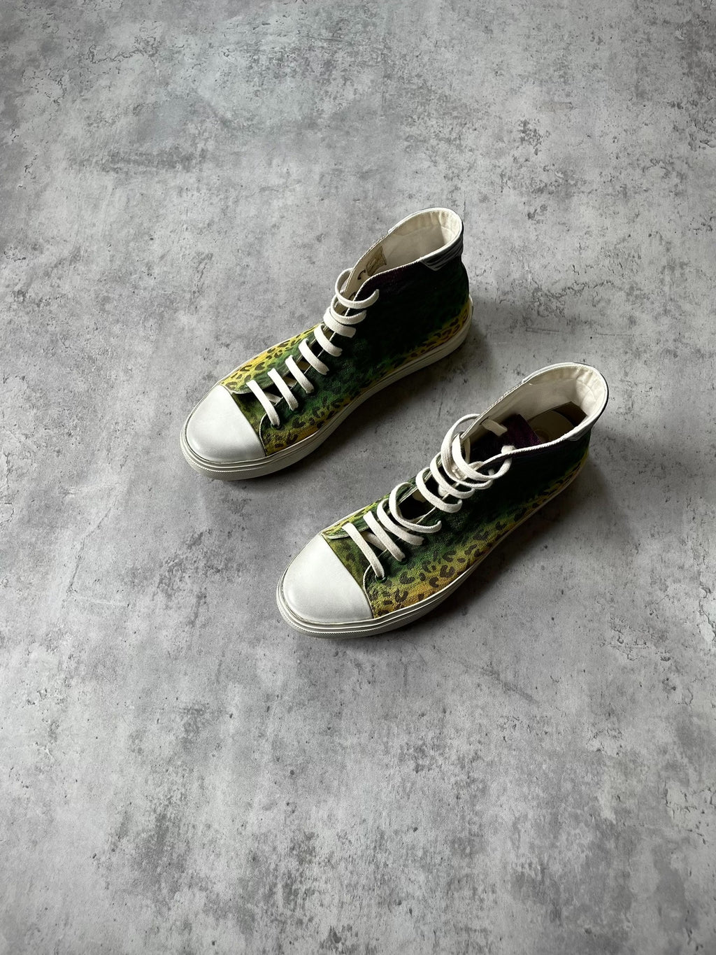 Saint Laurent Malibu Gradient Leopard Zebra Distressed High-Top Canvas Sneakers