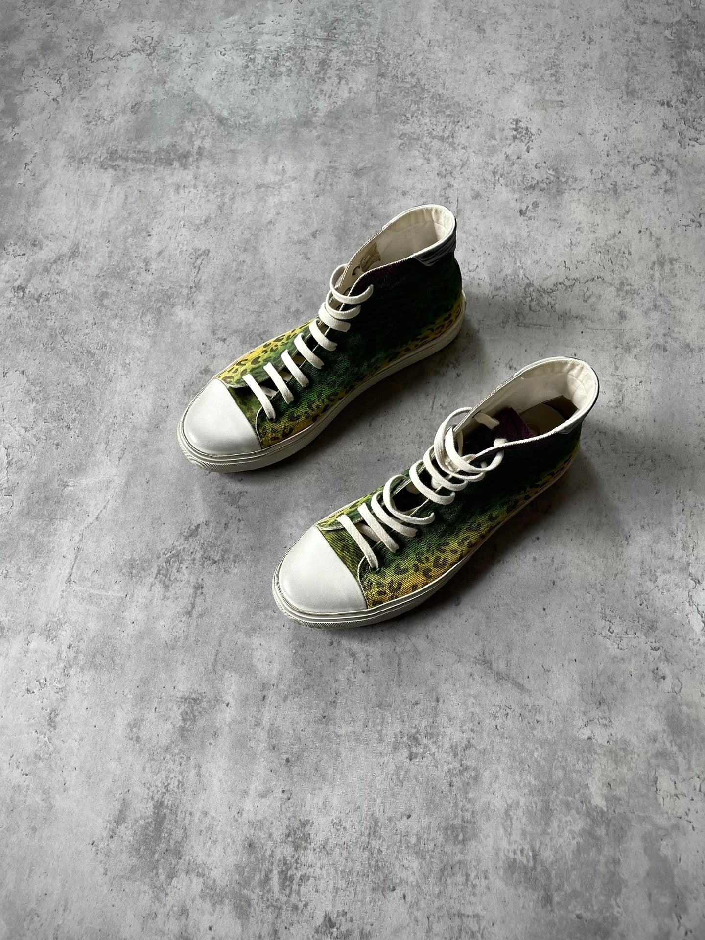 Saint Laurent Malibu Gradient Leopard Zebra Distressed High-Top Canvas Sneakers