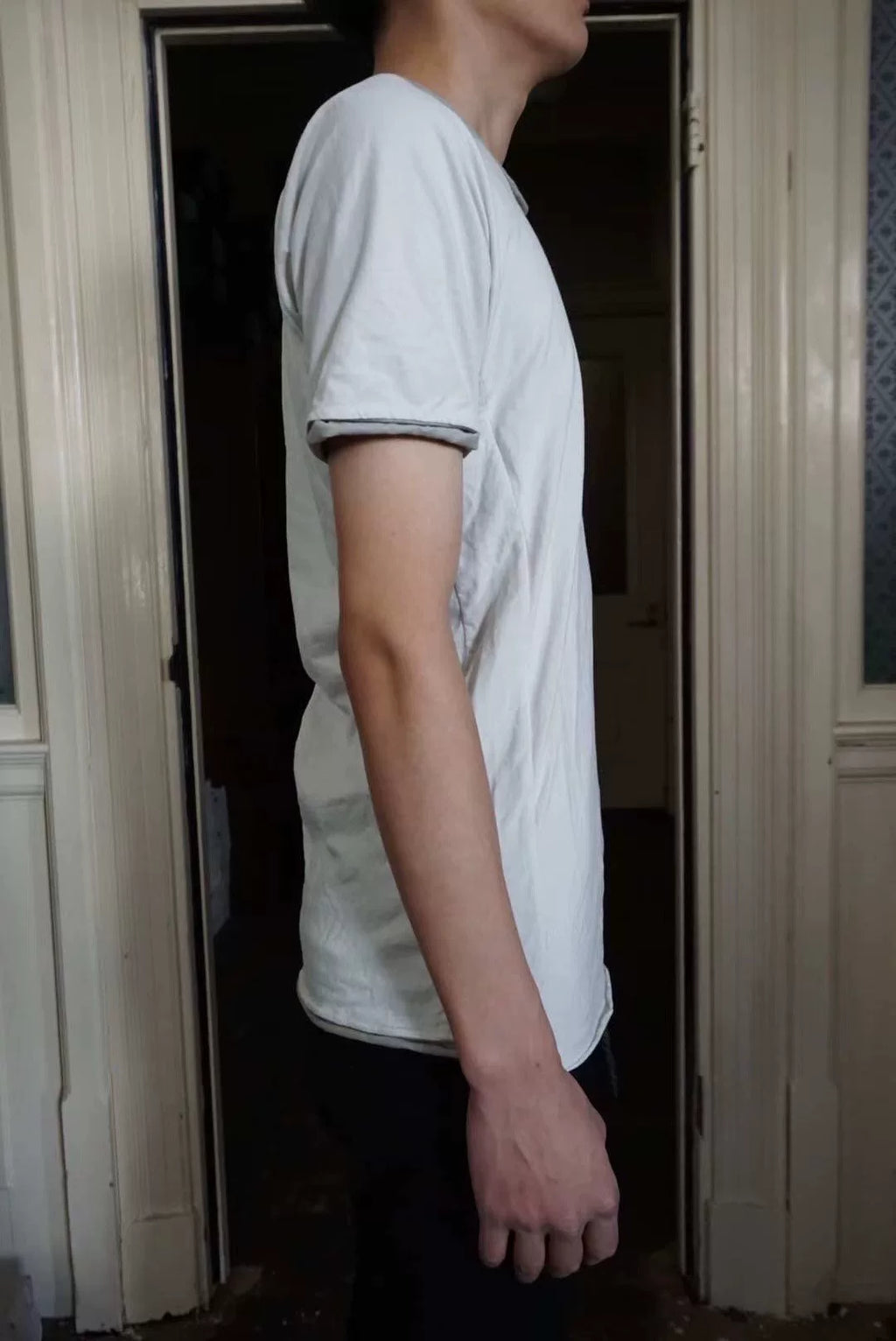 layer-0 18FW white 1/2 double-sided short sleeve Top