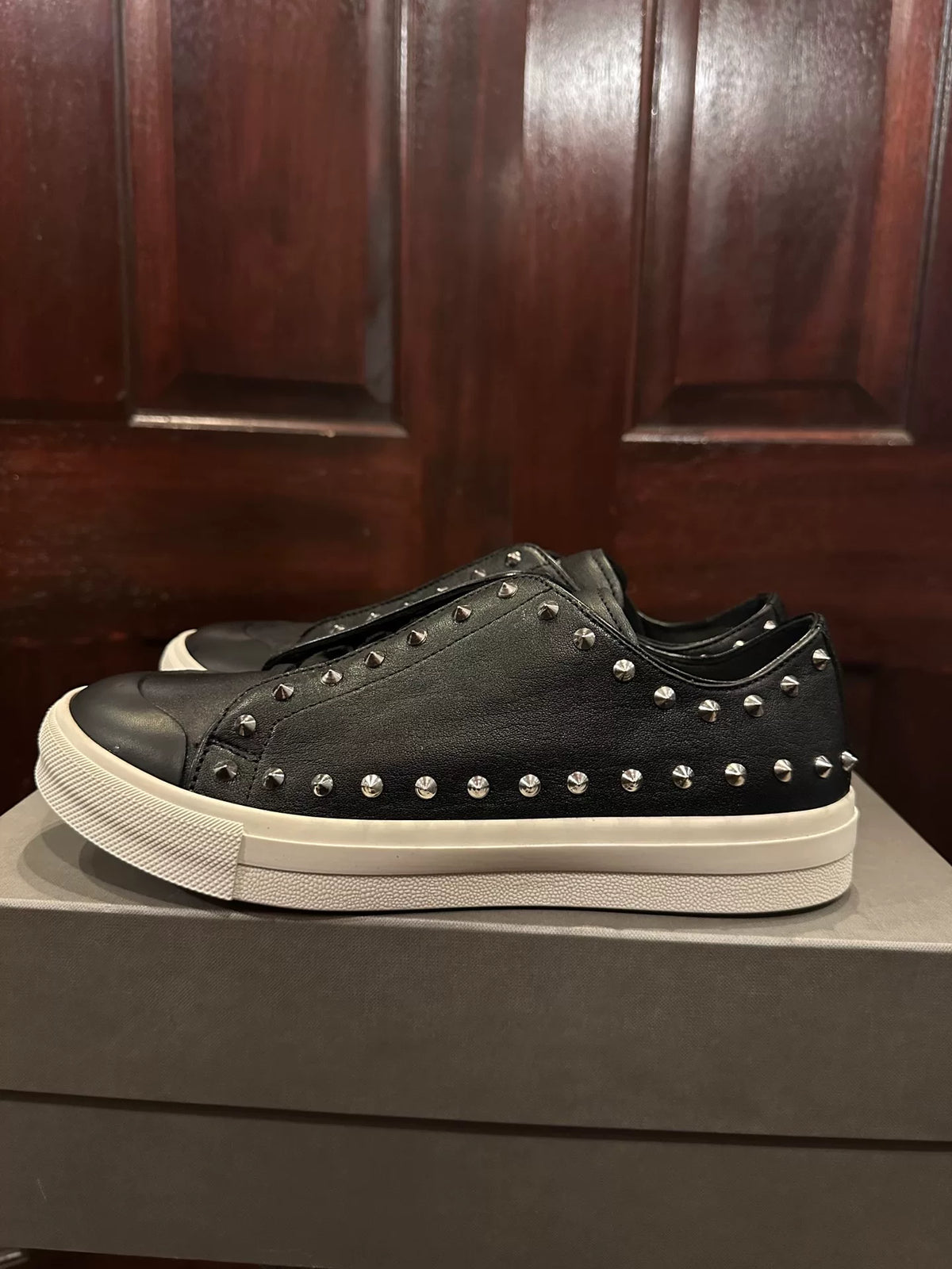 Alexander McQueen Black Studded Hidden Lace Low-Top Calfskin Sneakers