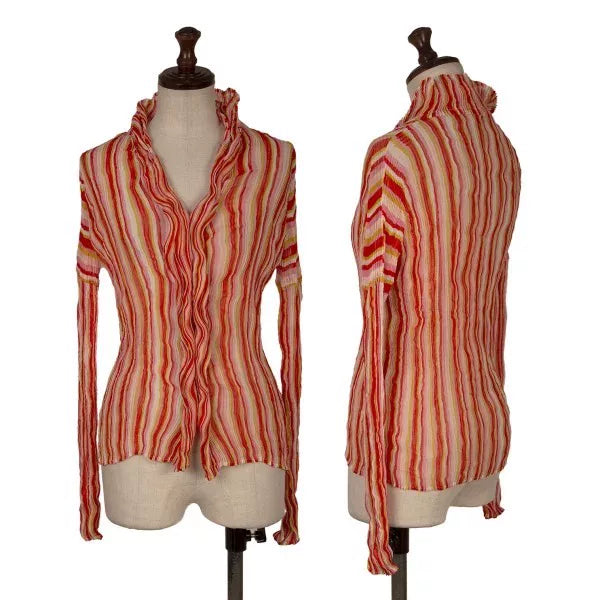 Issey Miyake Vintage Red Striped Pleated Top