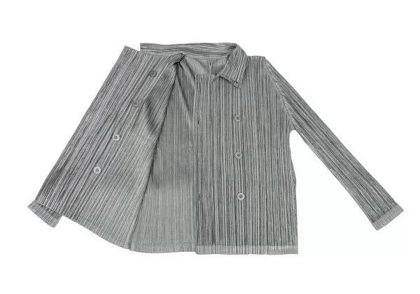 Issey Miyake Vintage Grey Double-Breasted Pleated Shirt