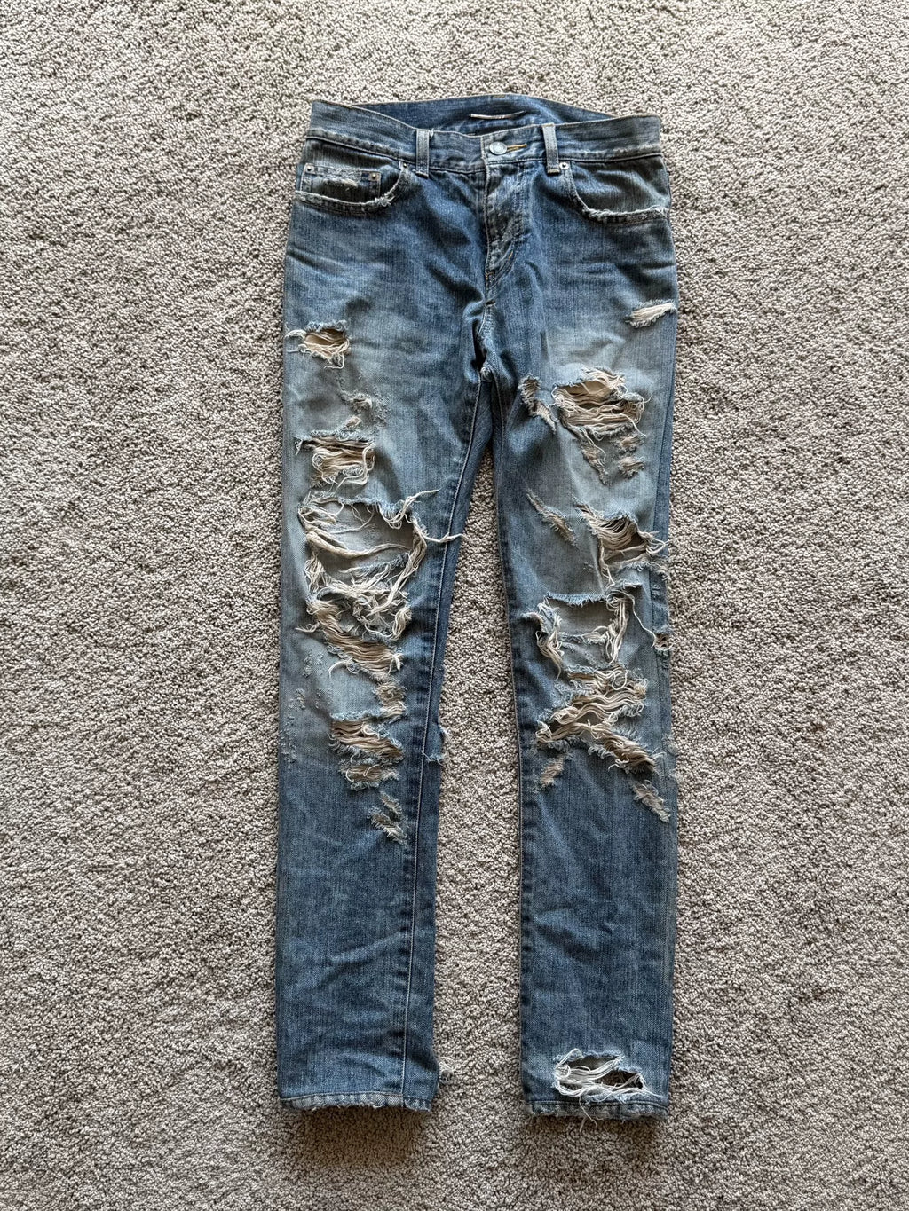 Saint Laurent FW13 Heavy Distressed Denim Jeans