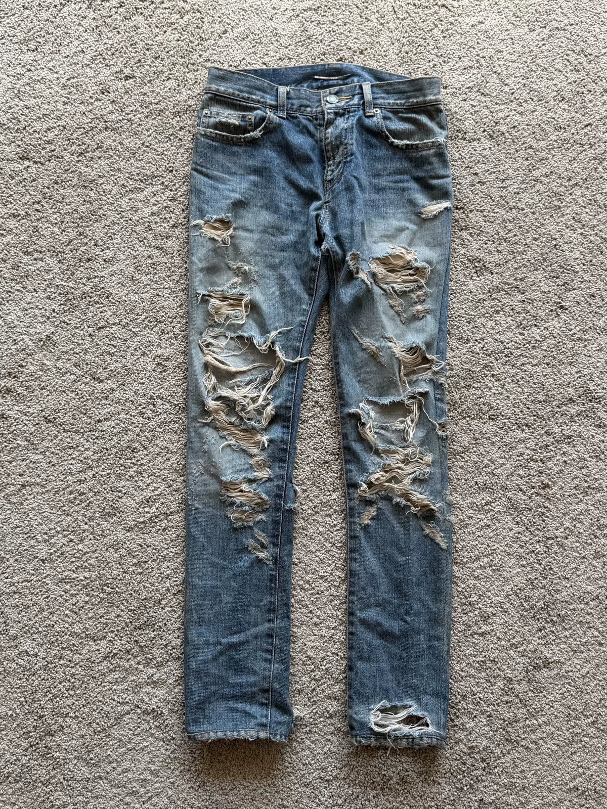 Saint Laurent FW13 Heavy Distressed Denim Jeans