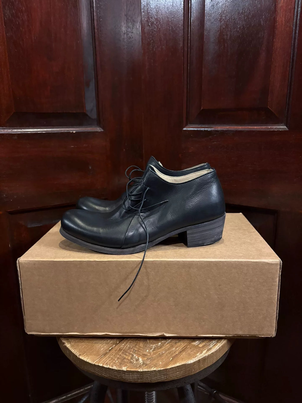 M.A+ SS18 Black Double Fold Derby Leather Shoes