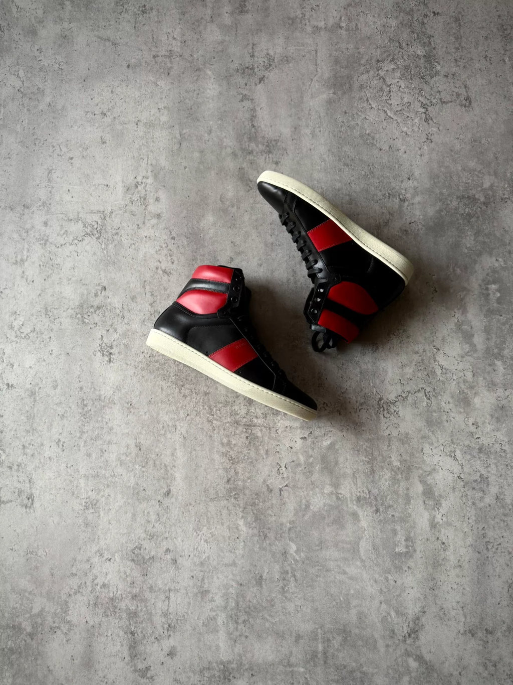 Saint Laurent Paris AW13 SL/02H Black Red Leather High Top Sneakers by Hedi Slimane