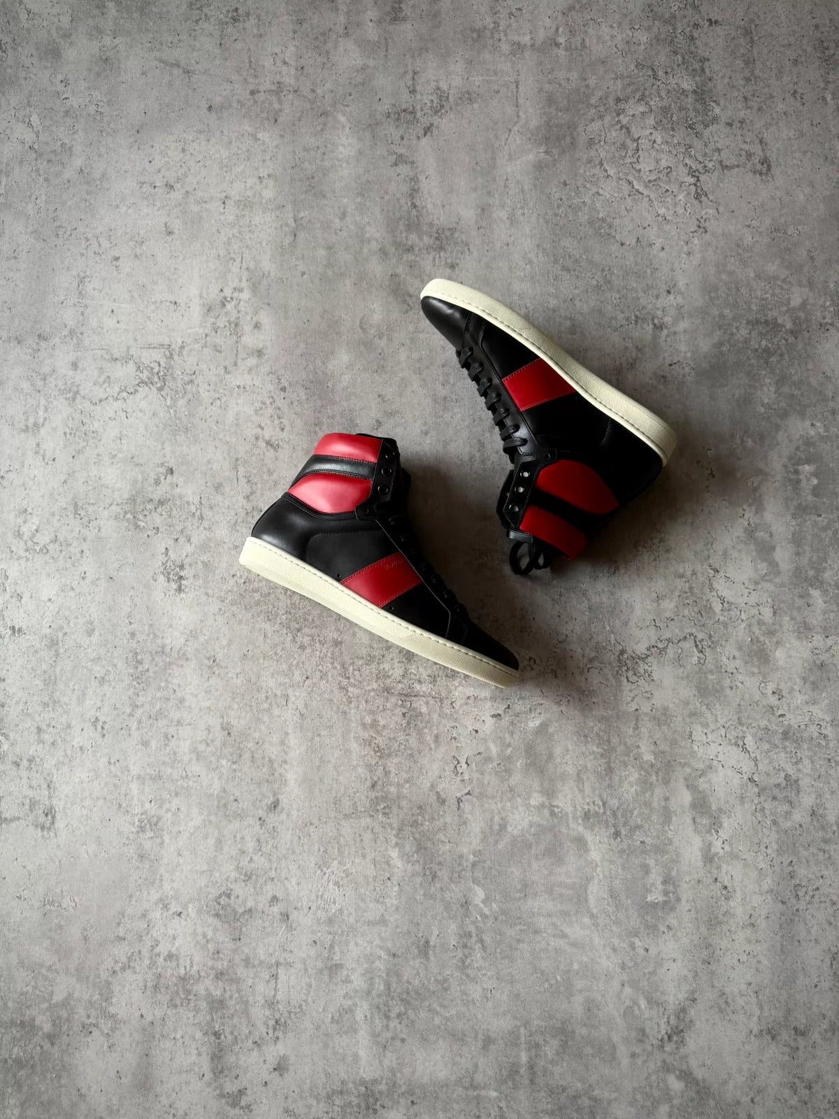 Saint Laurent Paris AW13 SL/02H Black Red Leather High Top Sneakers by Hedi Slimane