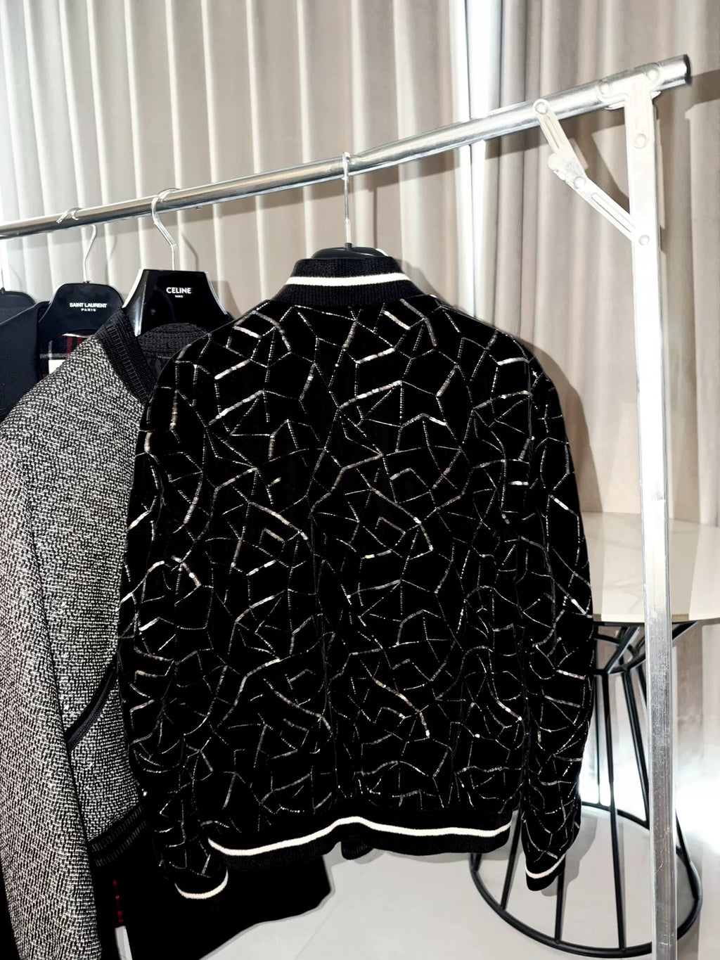 Saint Laurent FW19 Black Sequin Tube Velvet Jacket