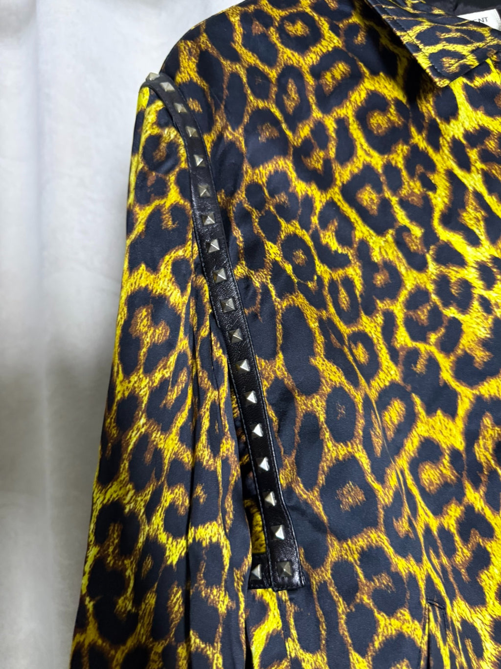 Saint Laurent 16SS Hedi Slimane Leopard Print Studded Silk Jacket by Hedi Slimane