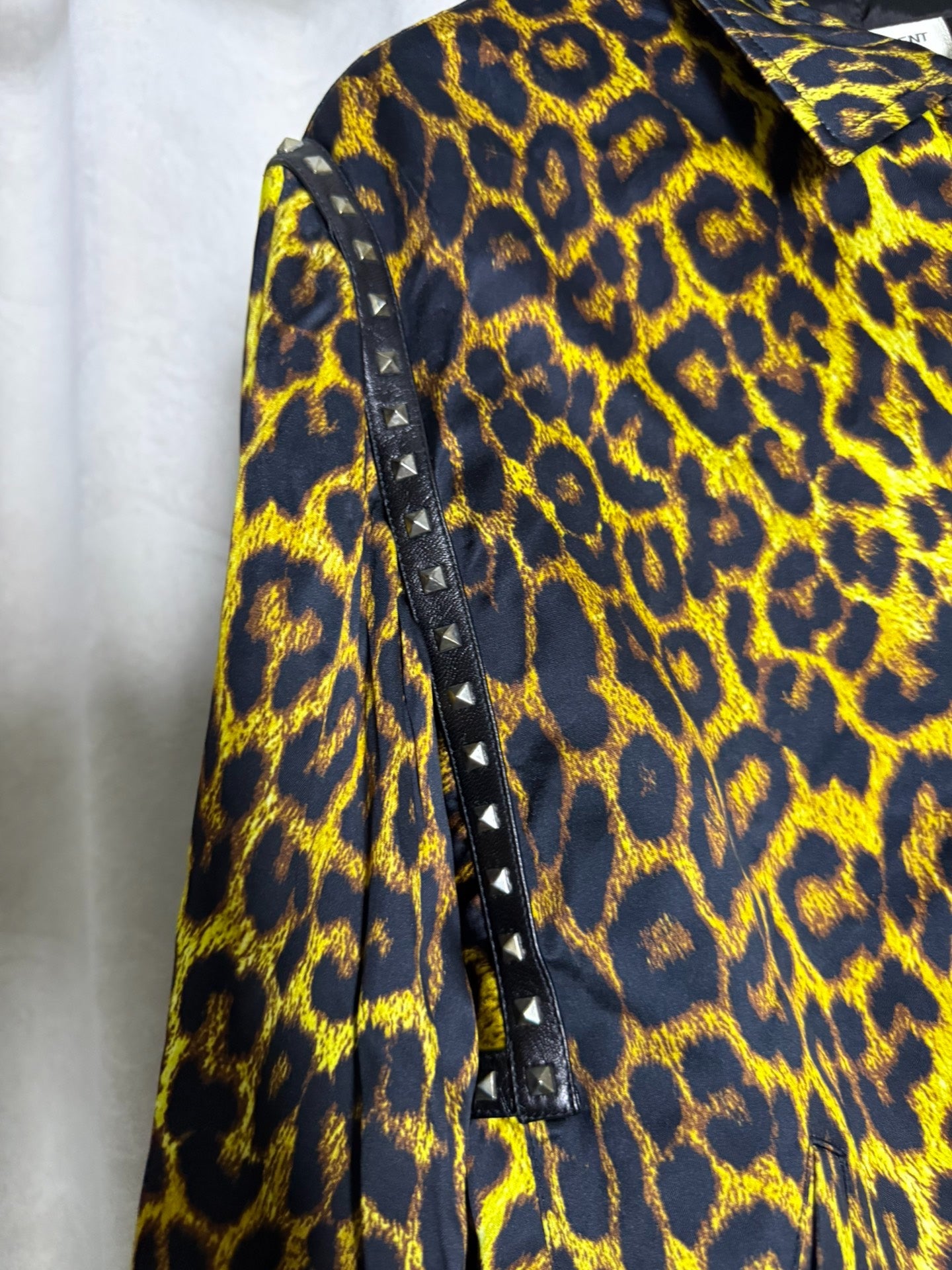 Saint Laurent 16SS Hedi Slimane Leopard Print Studded Silk Jacket by Hedi Slimane