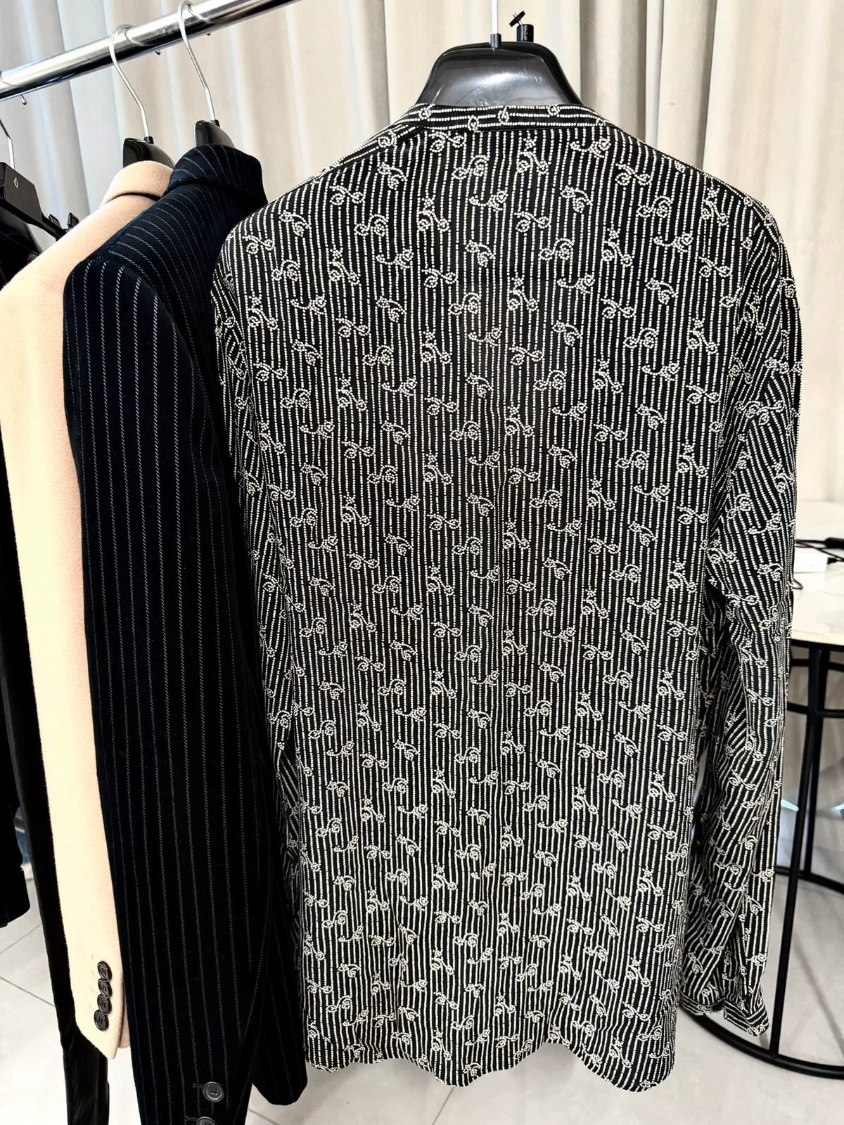Saint Laurent Paris SS18 Black Paisley Polka Dot Striped Silk Shirt