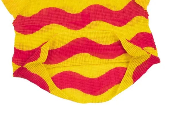 Issey Miyake Vintage Yellow Red Wave Stripe Pleated Top