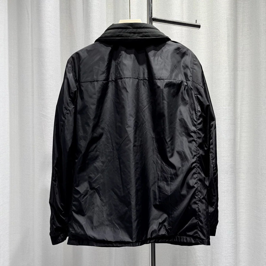 Prada Reversible Hat Metallic Triangle Logo Zip Black Jacket