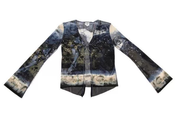 Jean Paul Gaultier Vintage Blue Moonlit Portrait Mesh Cardigan