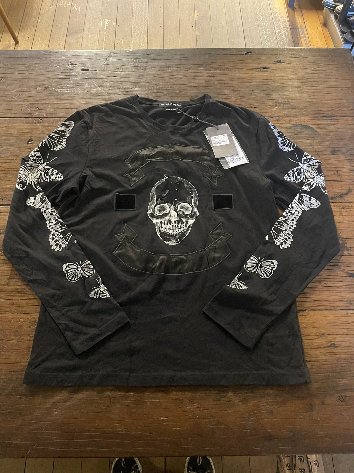 Alexander McQueen FW16 Black Butterfly Print Arm Skull Long Sleeve Cotton Shirt