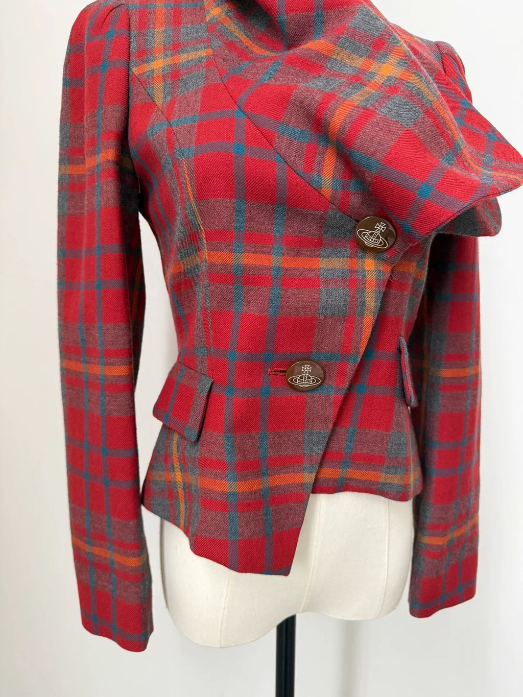Vivienne Westwood vintage red plaid asymmetric lapel jacket