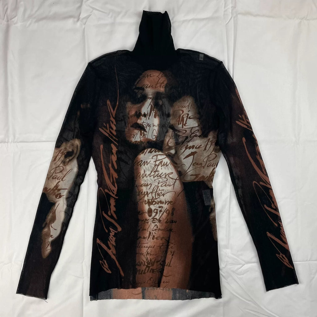 1997 Fall/Winter Jean Paul Gaultier Couple Print Turtleneck Mesh T-Shirt