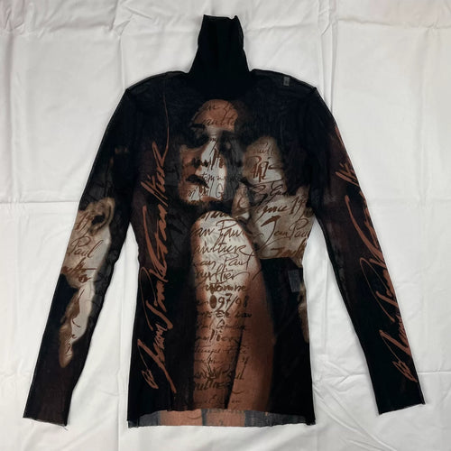 1997 Fall/Winter Jean Paul Gaultier Couple Print Turtleneck Mesh T-Shirt