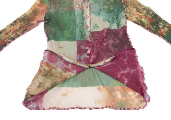 Jean Paul Gaultier Vintage Green Mottled Print Mesh Top