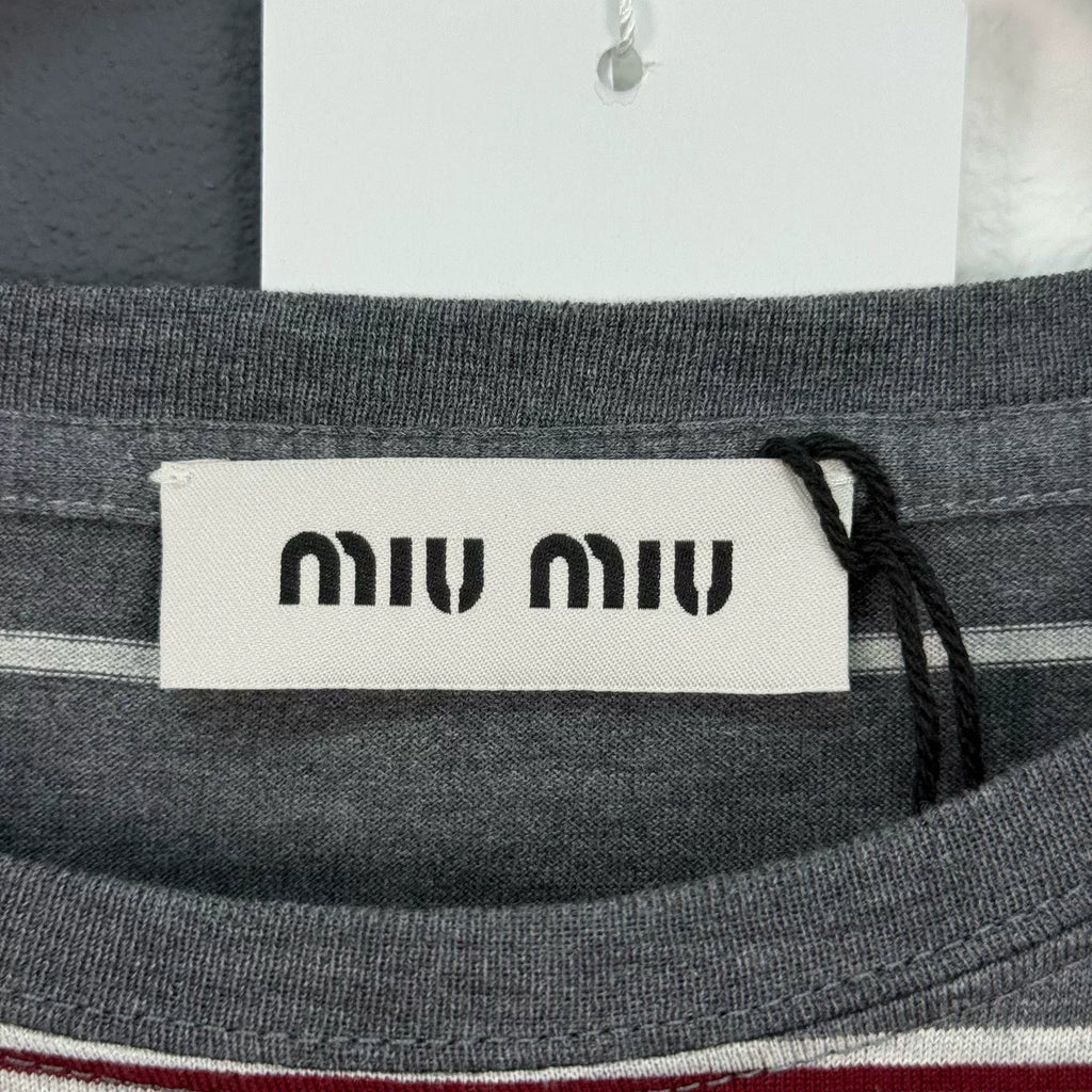Miu Miu Automne Striped Logo Long Sleeve Top