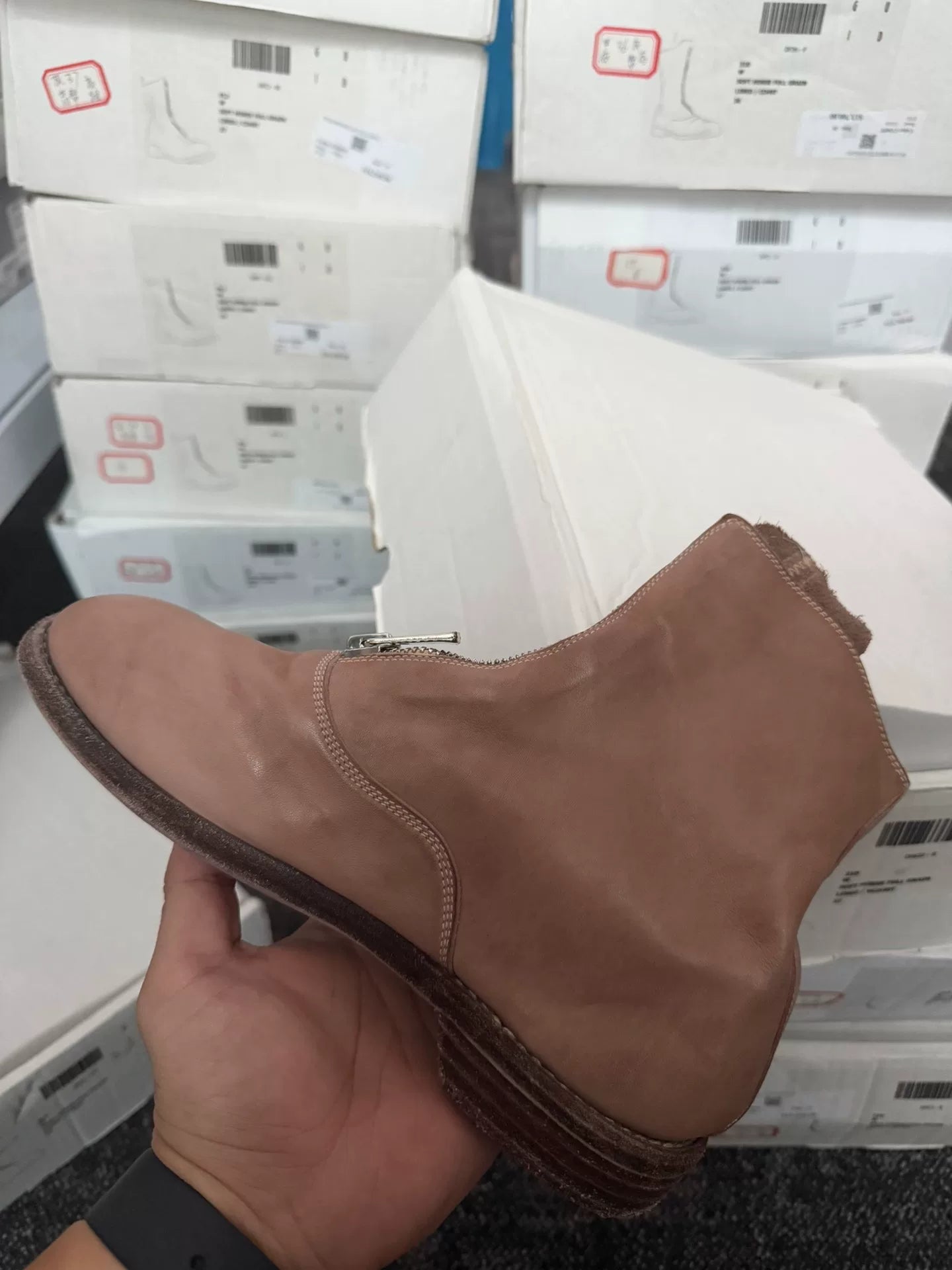 Guidi 210 Milk Tea Color Leather Front Zipper Boots