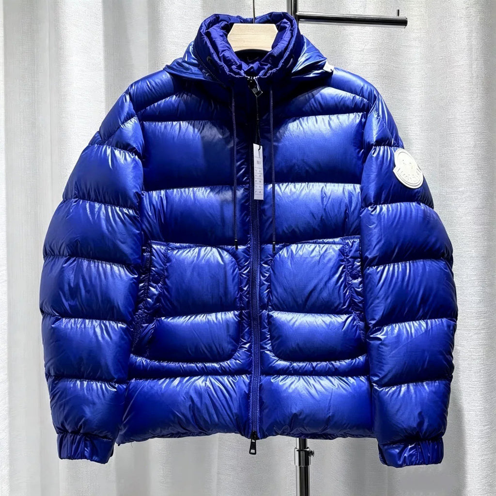 Moncler Navy Blue Detachable Hood Stand-Collar Nylon Down Jacket