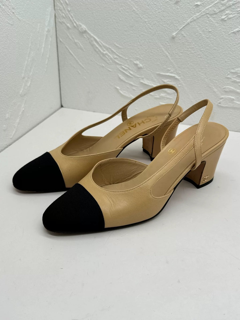 Chanel Beige Back-Tie Chunky Heels