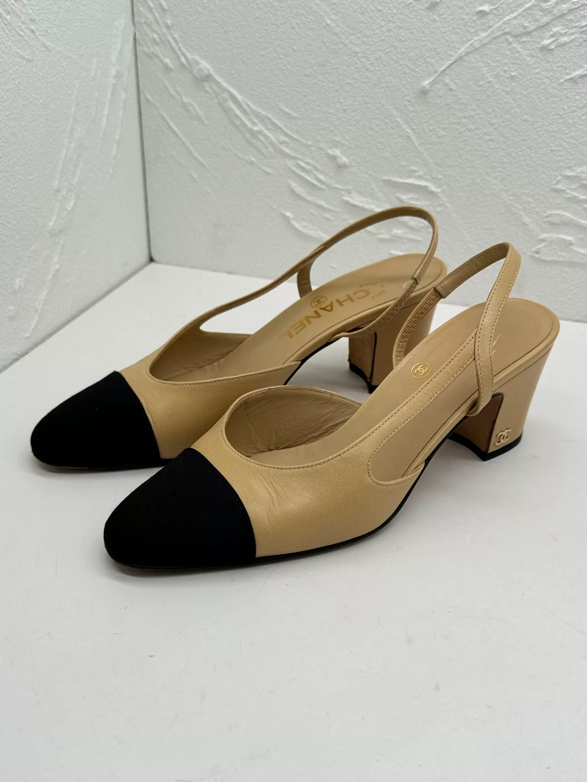 Chanel Beige Back-Tie Chunky Heels