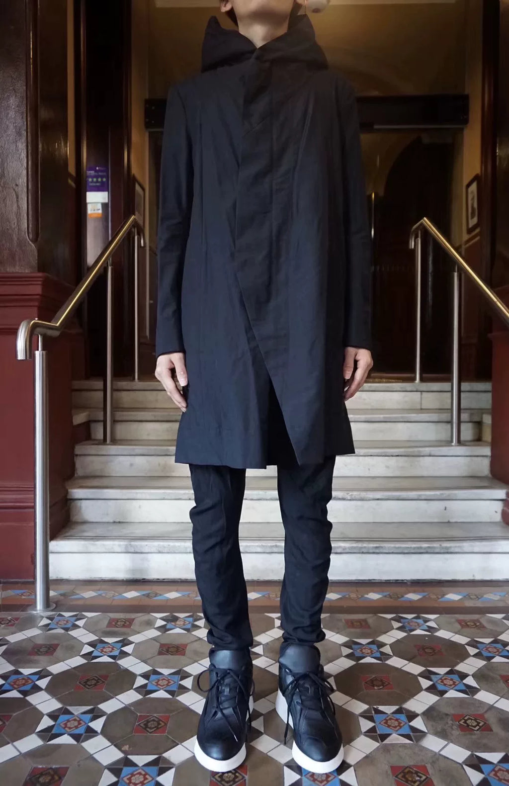 Julius FW16 Pre Black Hooded Cotton Nylon Coat