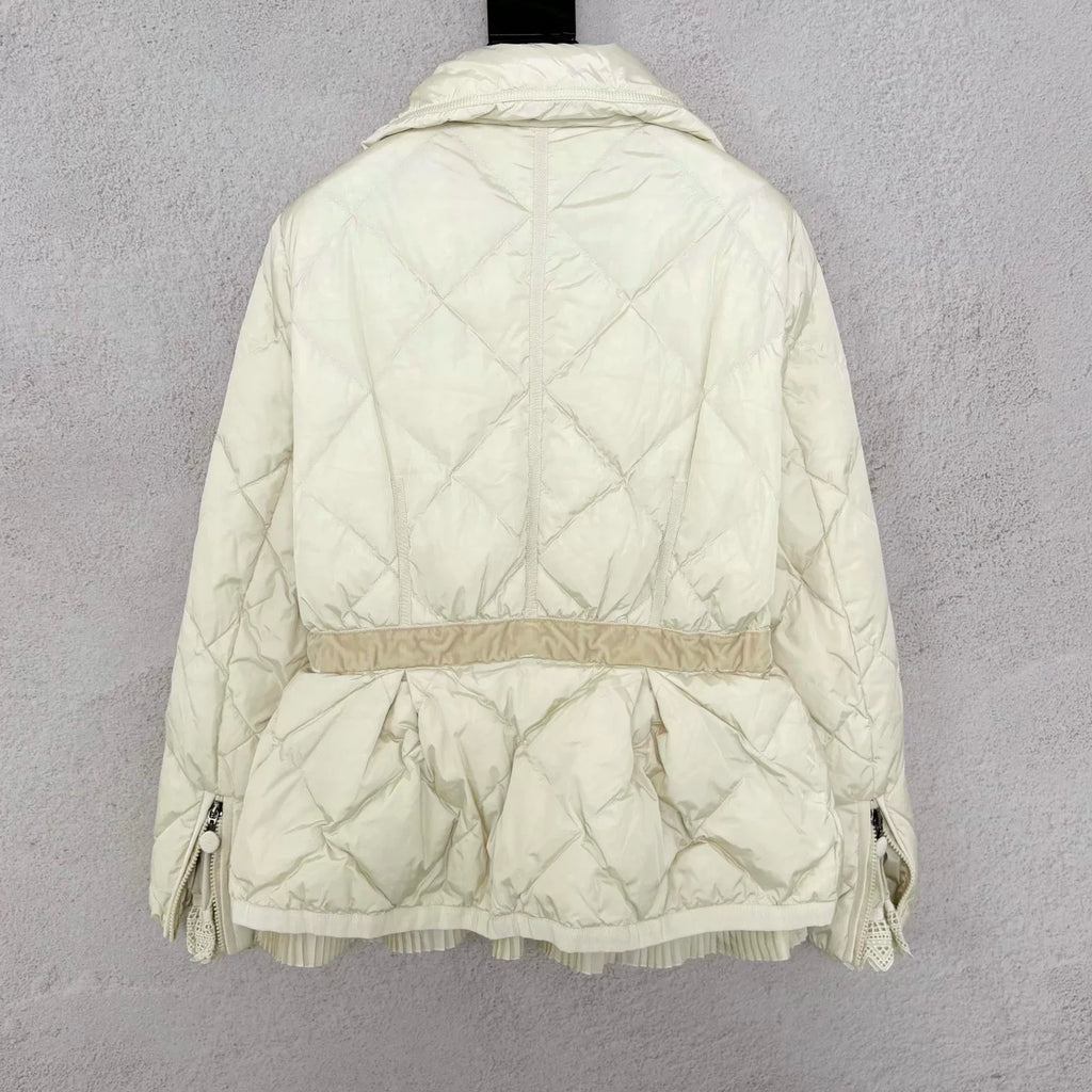 Moncler off-white quilted zip-up down jacket