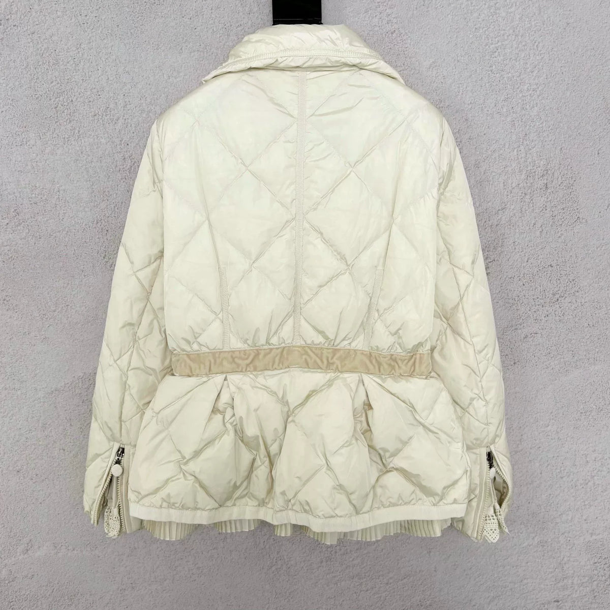 Moncler off-white quilted zip-up down jacket