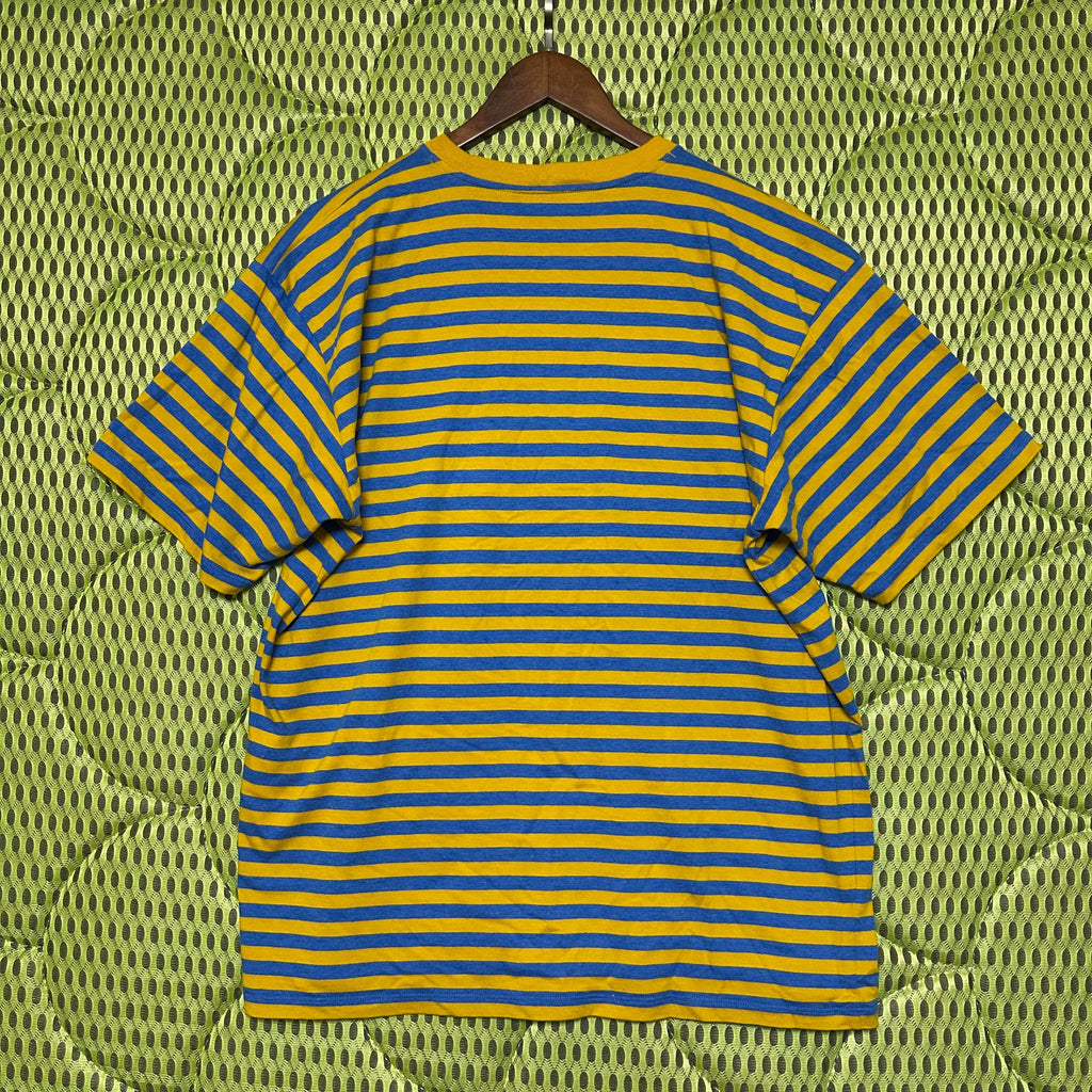Celine Yellow Blue Stripe Arc de Triomphe Embroidered Cotton Short Sleeve Top