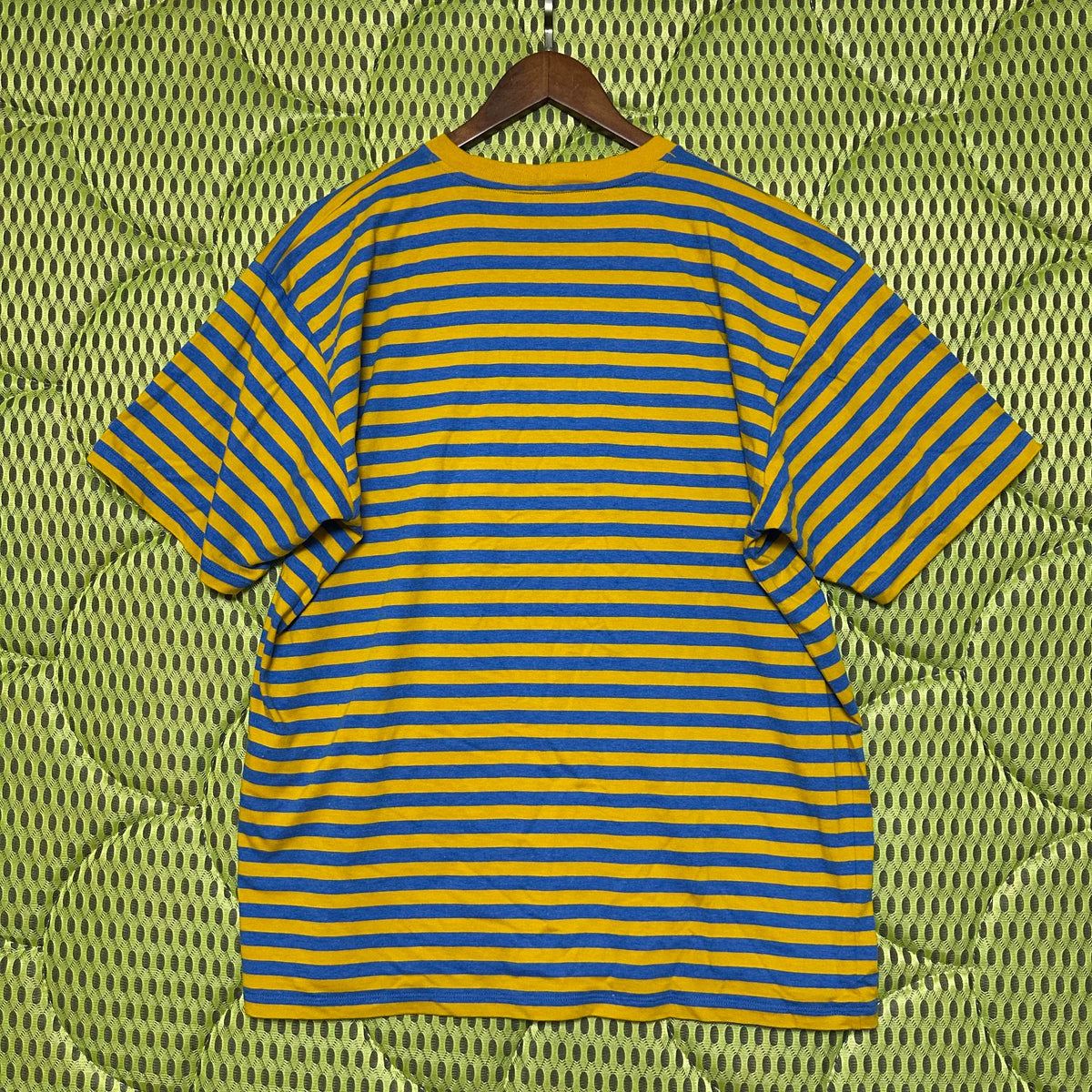 Celine Yellow Blue Stripe Arc de Triomphe Embroidered Cotton Short Sleeve Top