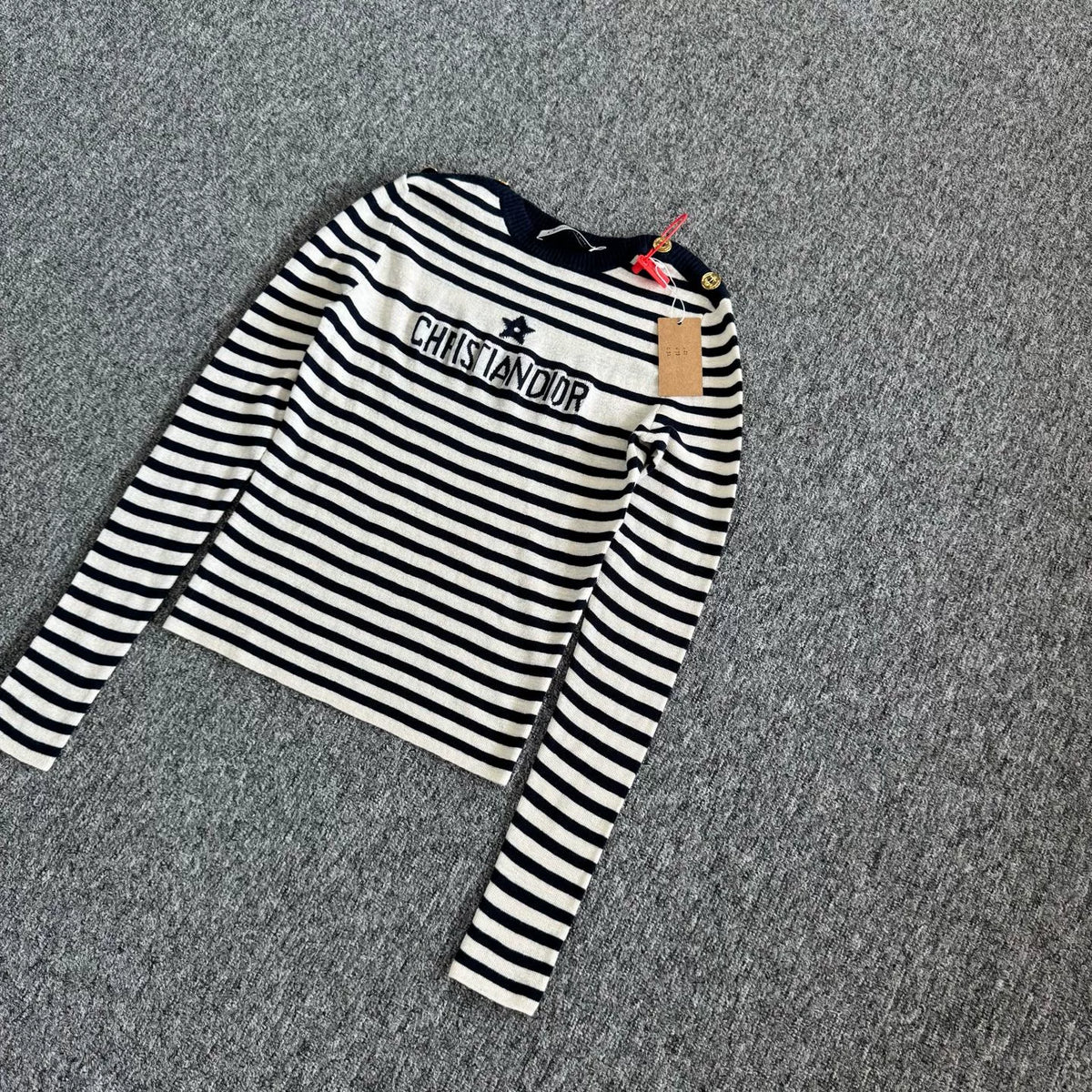 Dior Blue White Stripe Silk Cashmere Knit Top