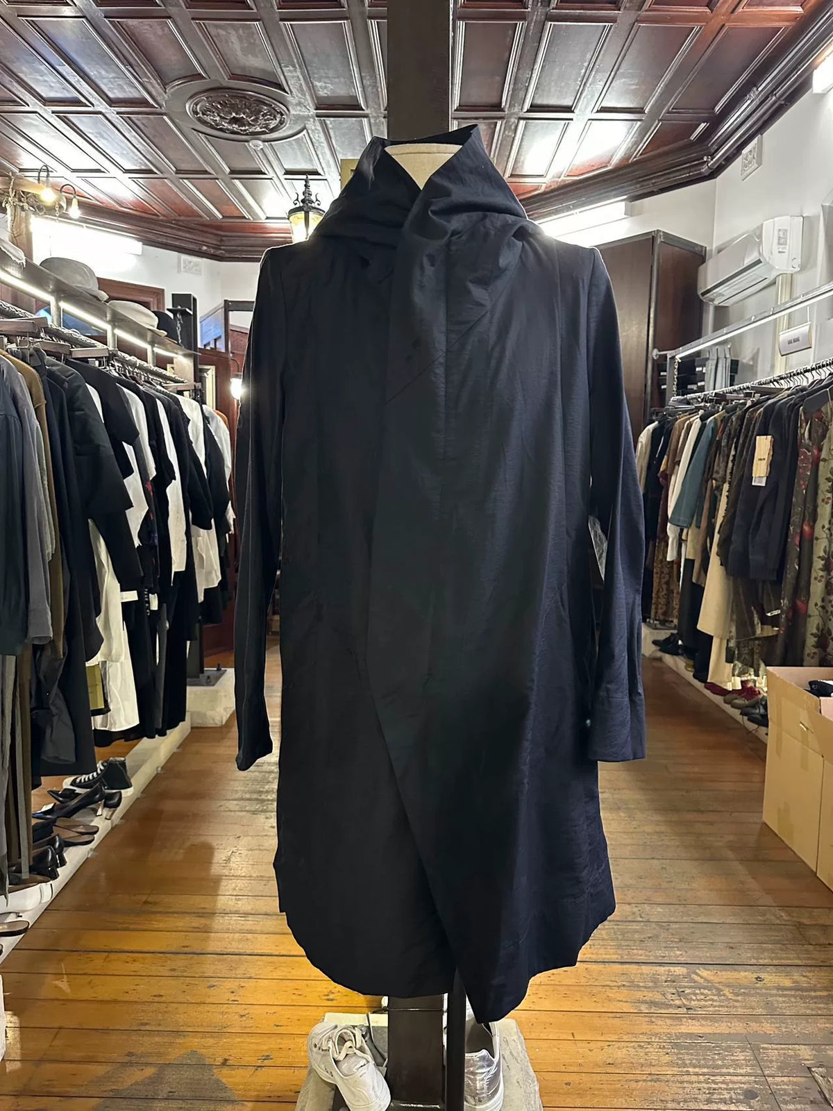Julius FW16 Pre Black Hooded Cotton Nylon Coat