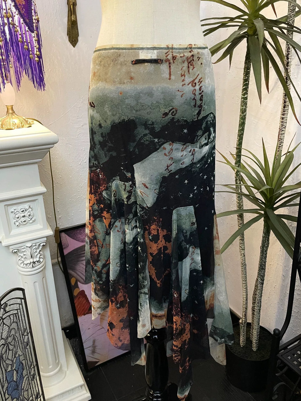 Jean Paul Gaultierjpg Portrait Mesh Print Midi Ink Wash Skirt