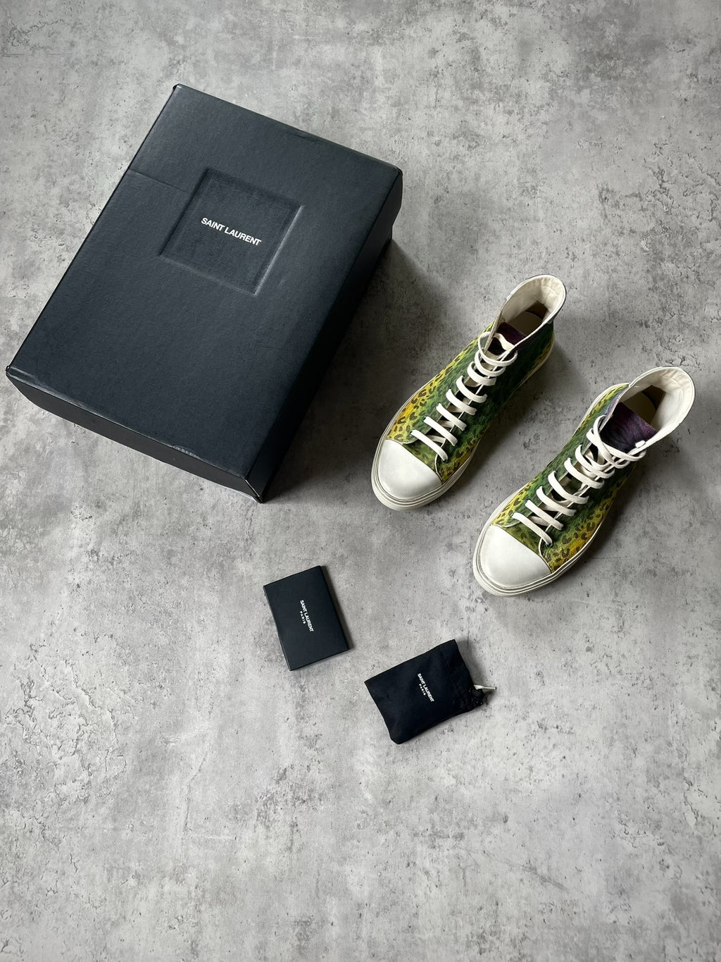 Saint Laurent Malibu Gradient Leopard Zebra Distressed High-Top Canvas Sneakers