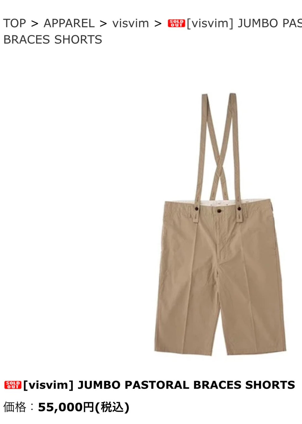 Visvim 21SS Jumbo Pastoral Braces Cotton Shorts