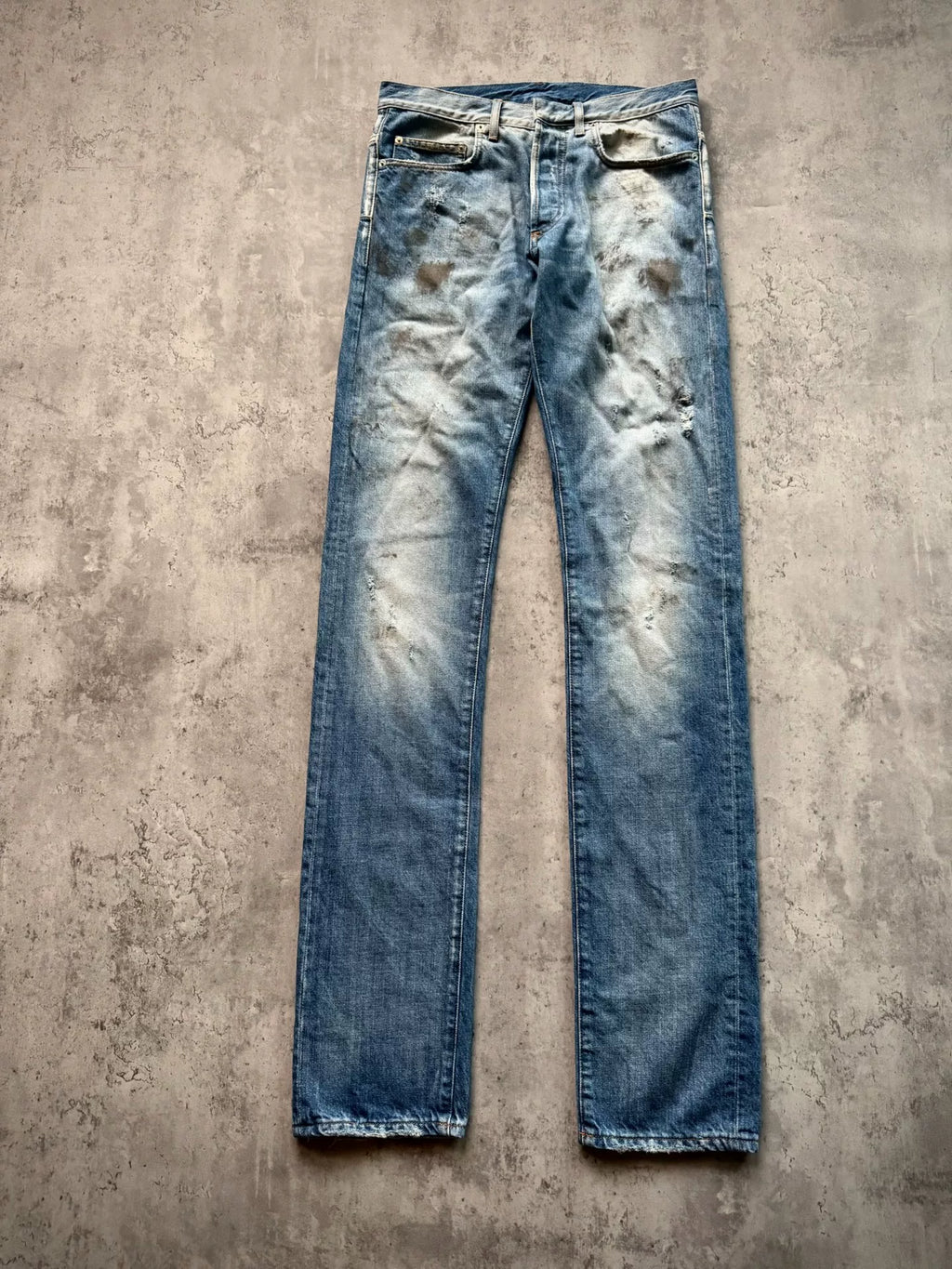 Dior Homme 11SS Blue Washed Distressed Dirty-Dye Jeans