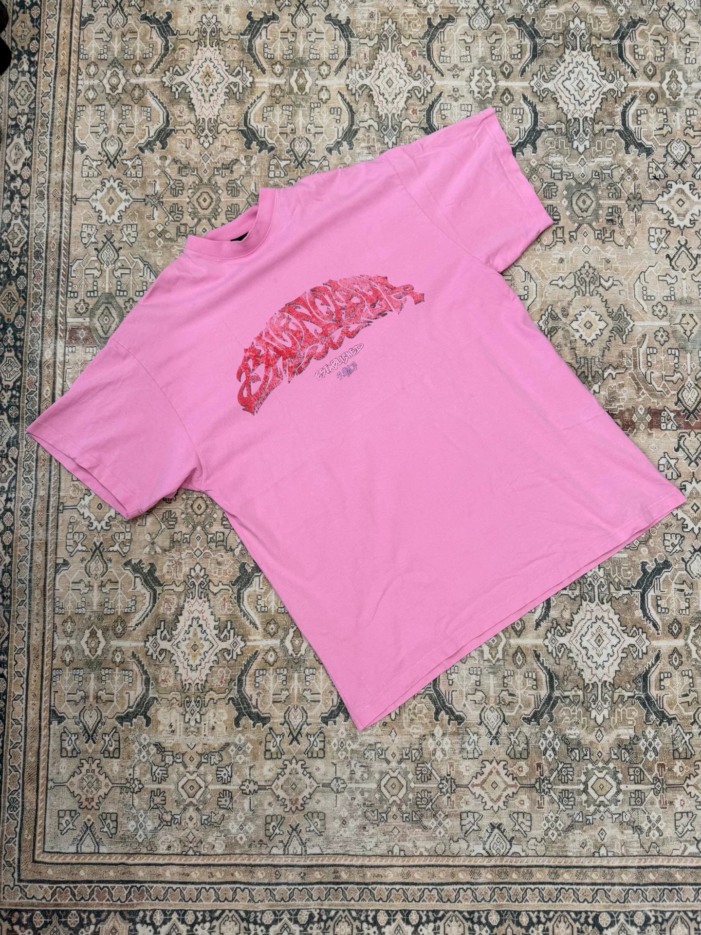 Balenciaga Paris Pink Disaster Flame Print Short-Sleeve T-Shirt