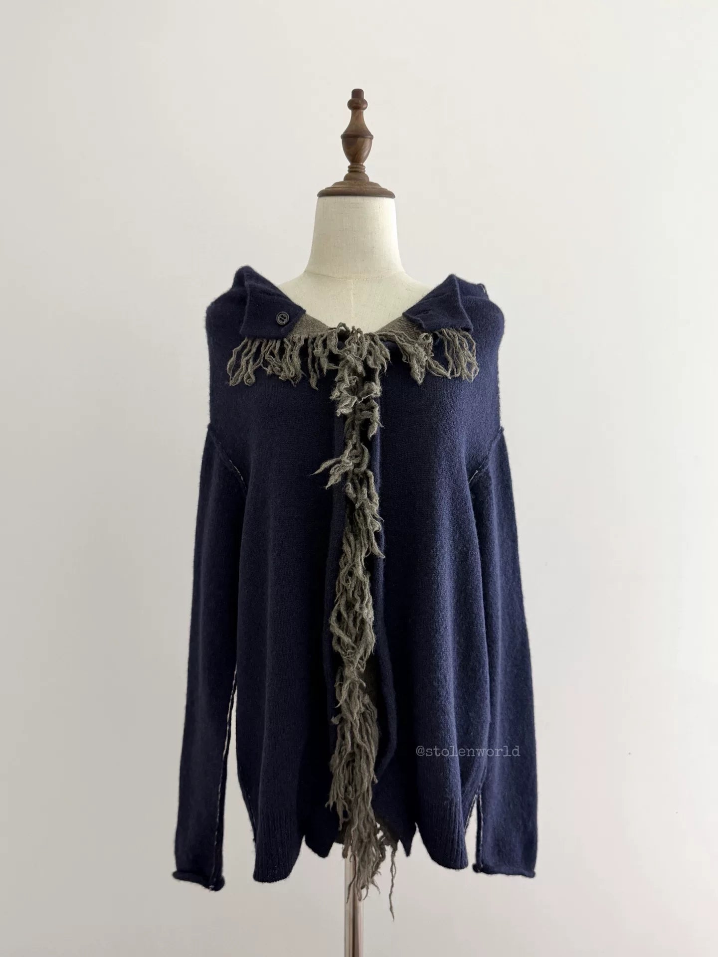 Yohji Yamamoto Y's Fringe Wool Knit Navy Top - Devines