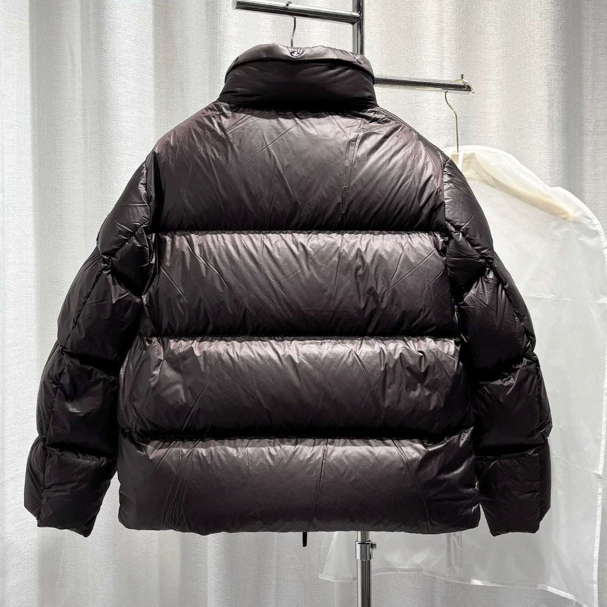 Burberry Black Brown Nylon Stand-Collar Zip-Up Puffer Jacket