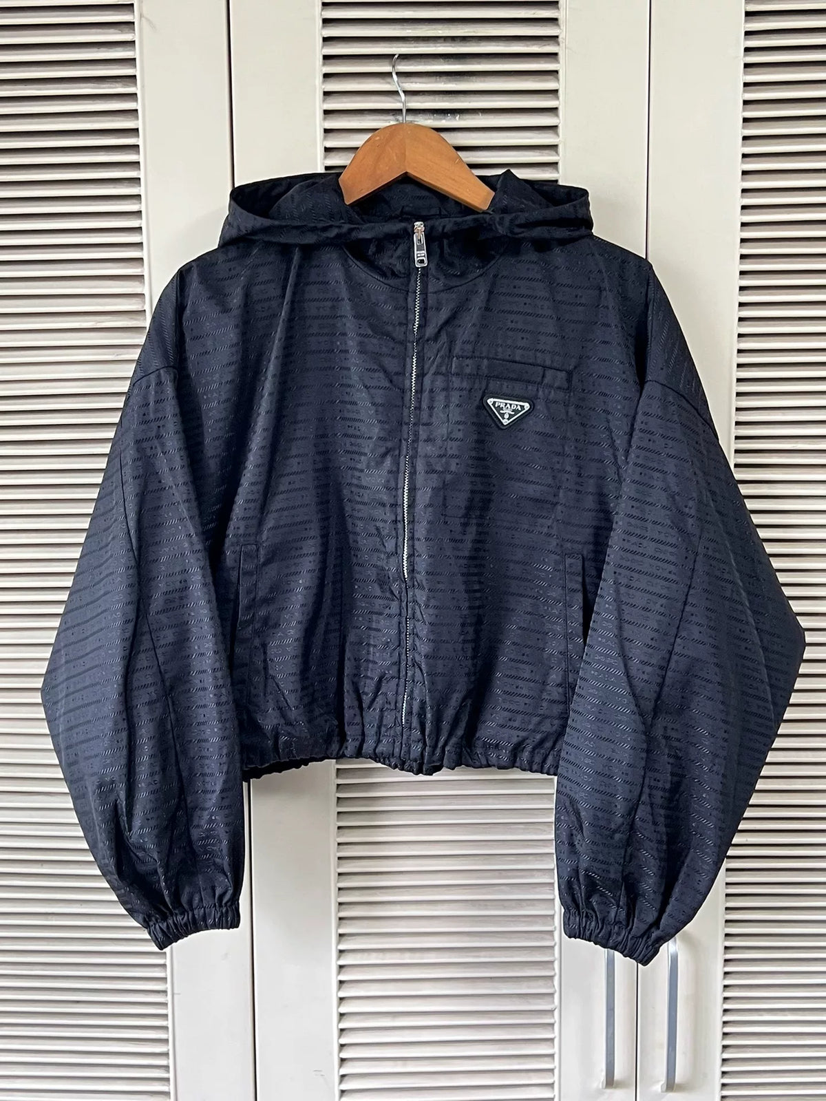 Prada Re-Nylon Black Hooded Triangle Logo Jacket