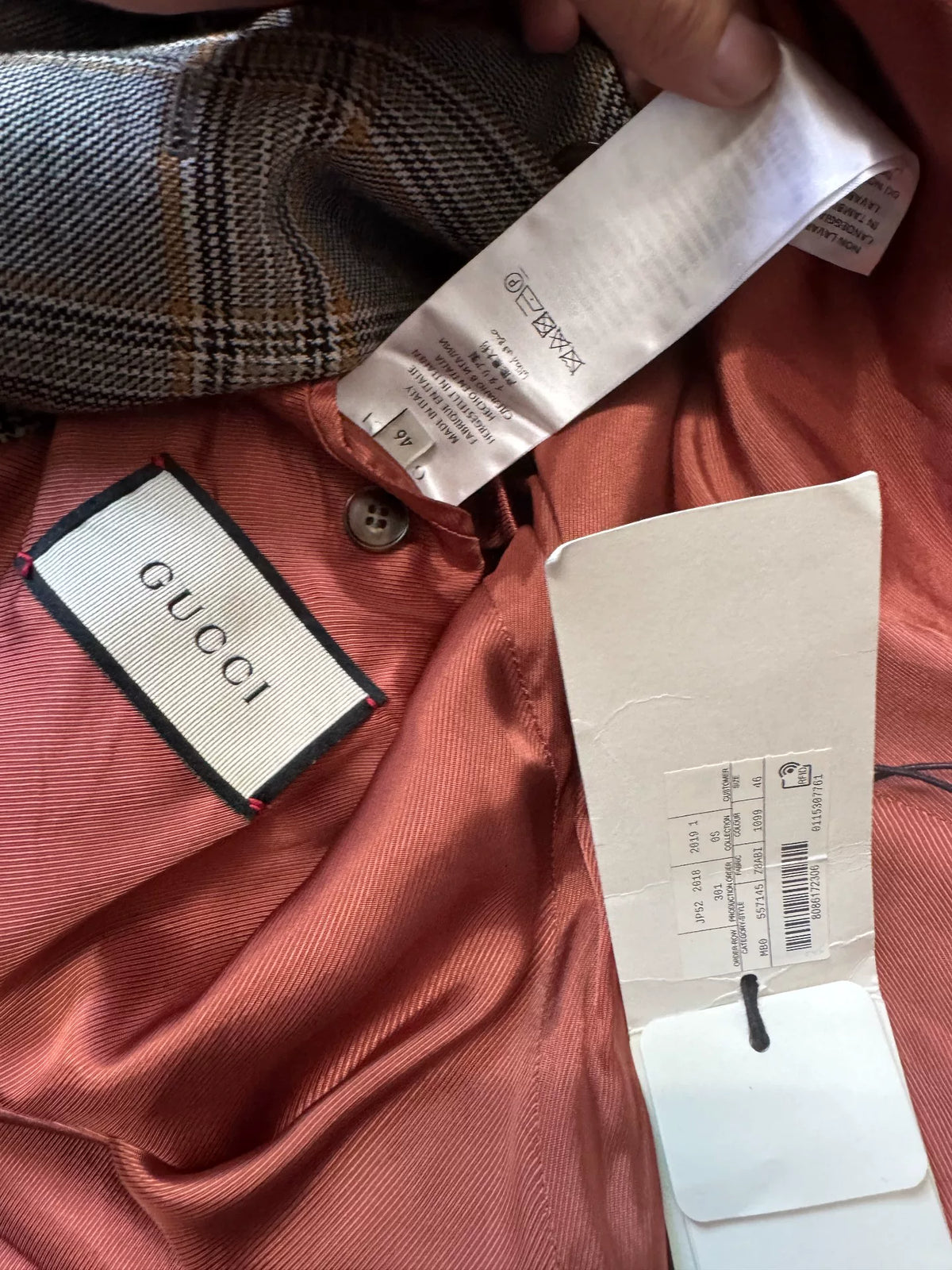 Gucci SS19 Runway Plaid Padded Shoulder Wool Coat